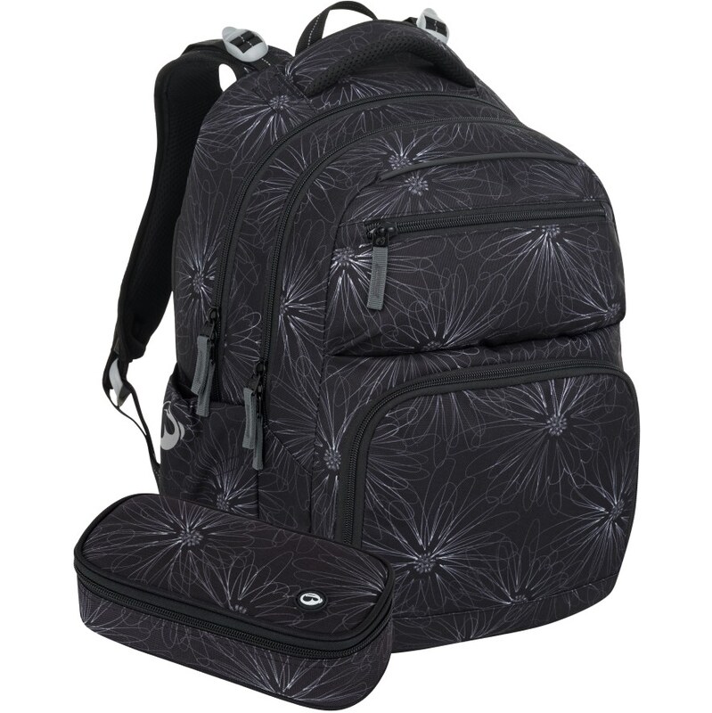 Bagmaster ZIPSTER 25 A študentský set – čierny s bielymi kvetmi 63475277