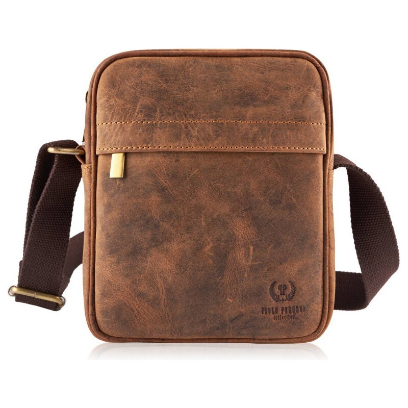 PAOLO PERUZZI Pánska kožená taška na rameno T-75-HBR hnedá 50715809