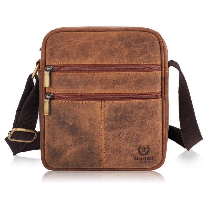 PAOLO PERUZZI Pánska kožená taška na rameno T-74-HBR hnedá 62987580