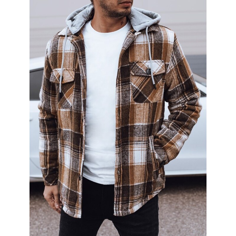 Dstreet Béžová károvaná bunda s kapucňou 62021501