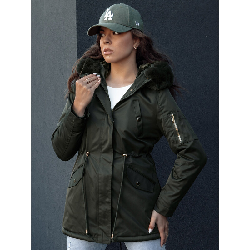 BASIC Tmavozelená parka s kožušinovou kapucňou ERISS TY4534 62022208