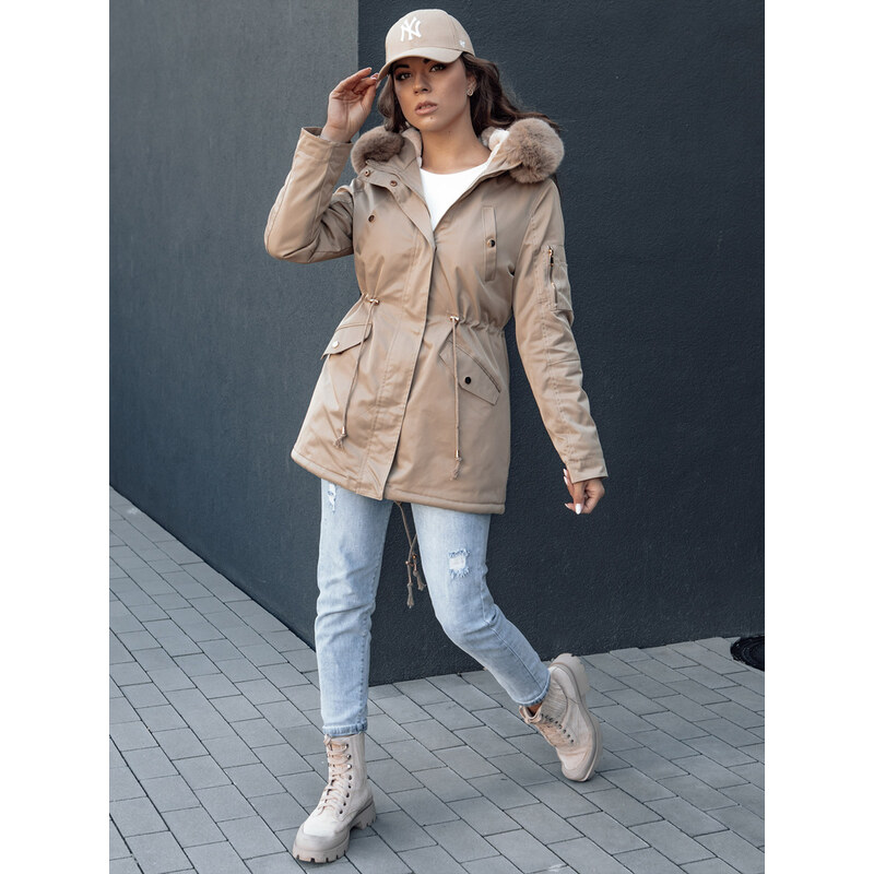 BASIC Béžová parka s kožušinovou kapucňou ERISS TY4532 62022210