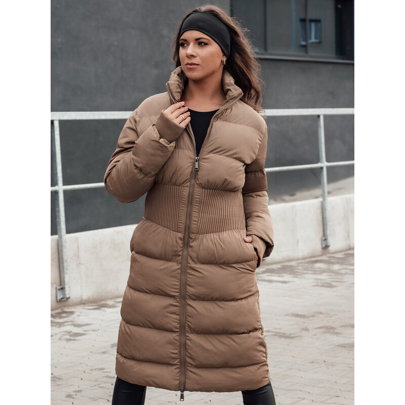 BASIC Dámska béžová dlhá prešívaná bunda FABWARM TY4621 62022185