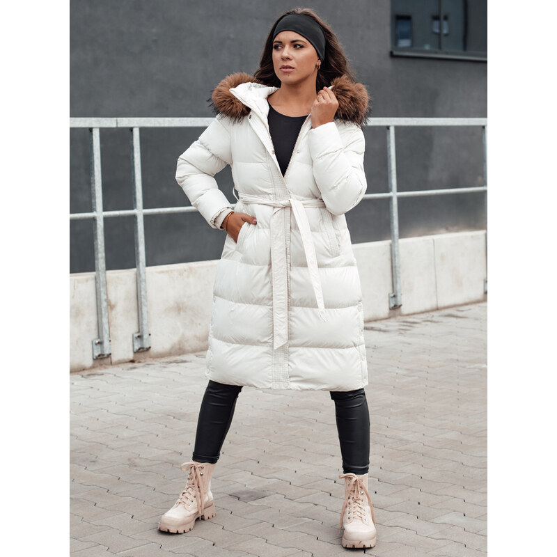 BASIC Dámska biela zimná prešívaná bunda s kožúškom TY4610 62022215