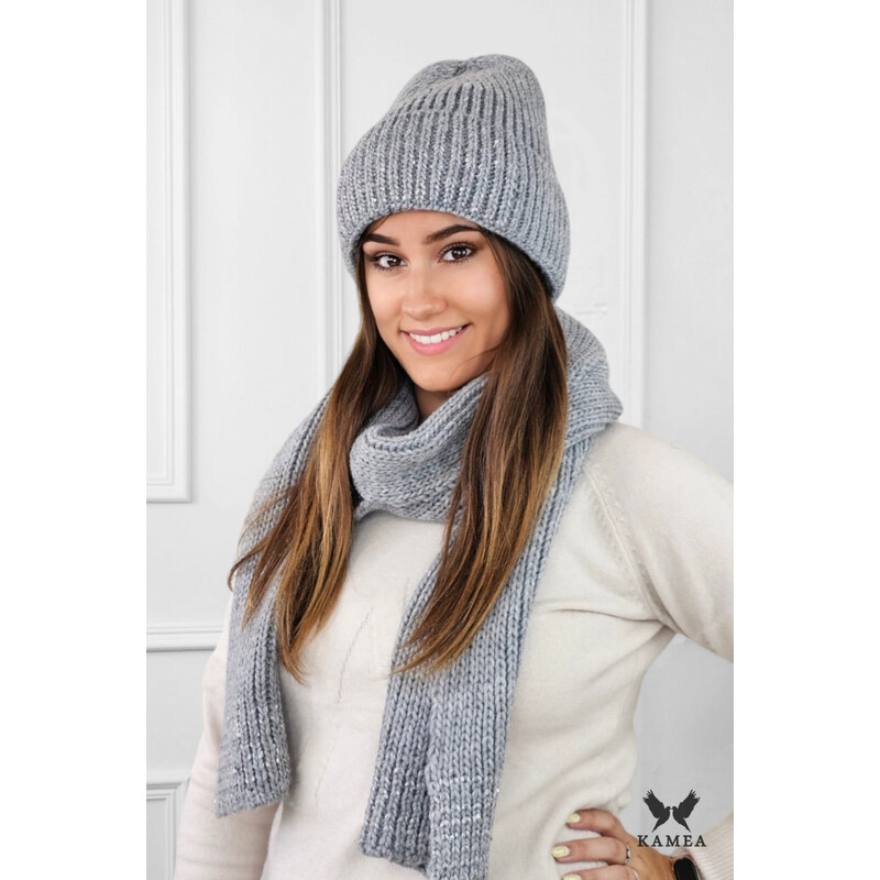 Súprava čiapky a šálu K.23.230.06 sivá - Kamea 62023718