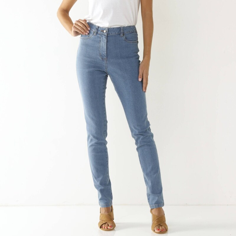 Úzke dlhé denimové nohavice zapratá modrá 042 Blancheporte 62054587