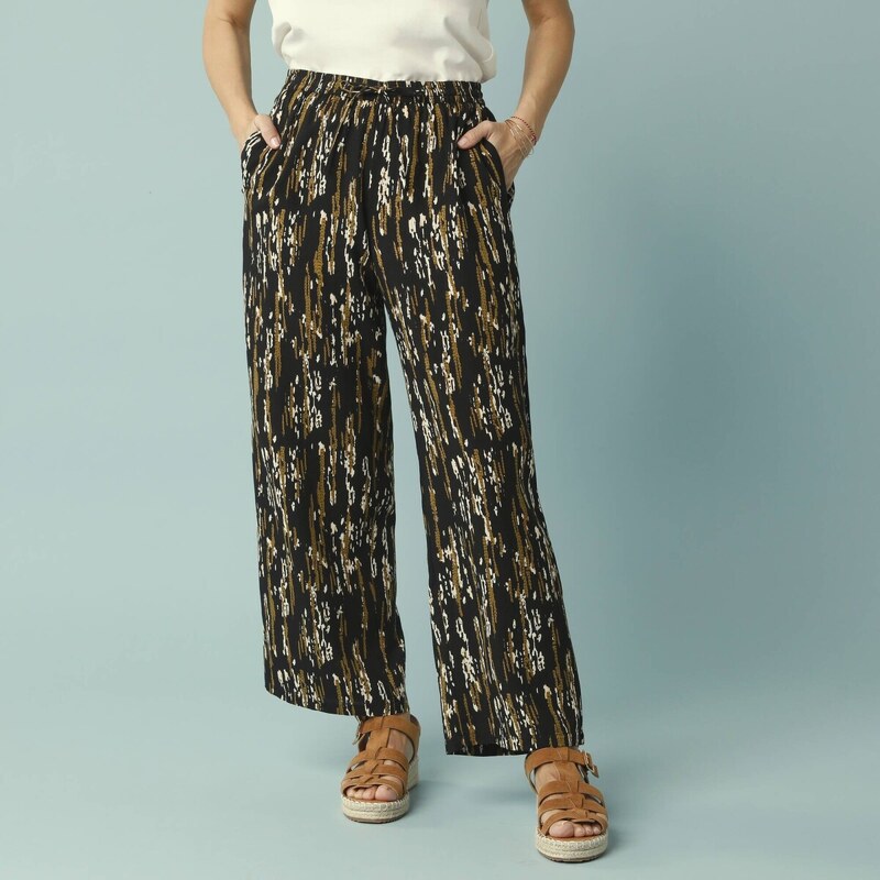 Vzdušné nohavice s potlačou, pre nižšiu postavu čierna/khaki 040 62054599