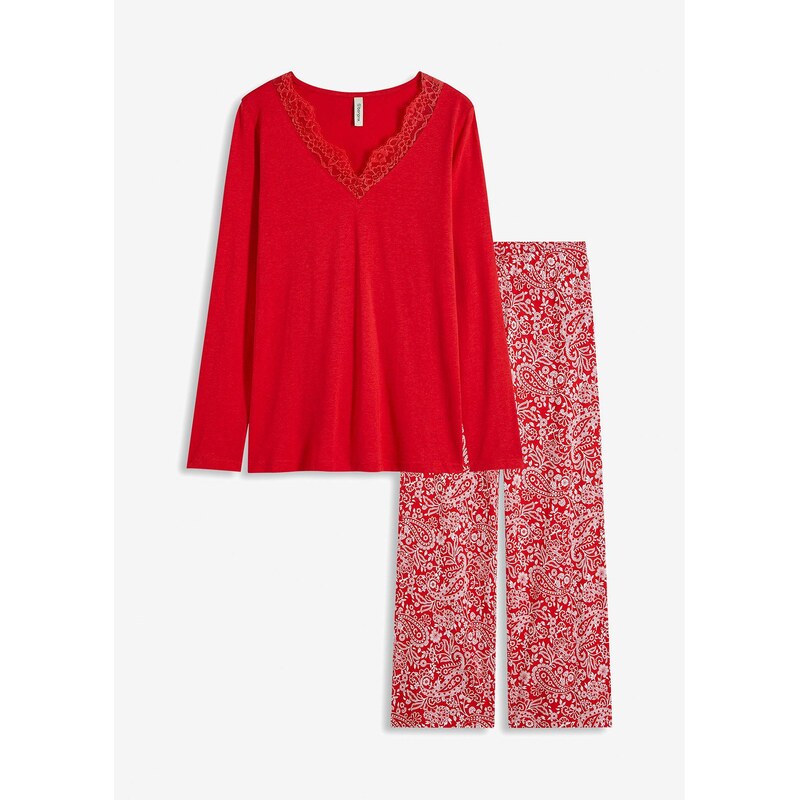 bonprix Pyžamo so širokým strihom a viskózou, farba červená 62055321