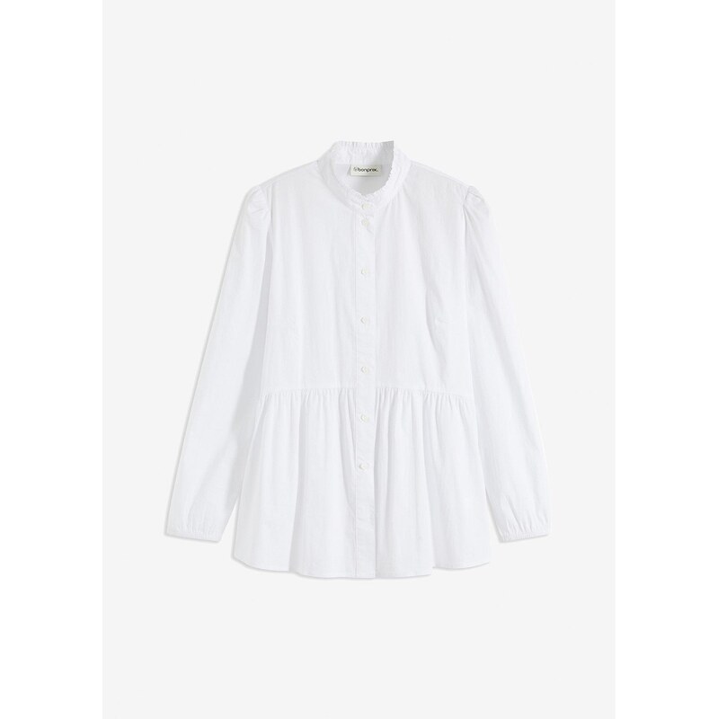 bonprix Dlhá blúzka s riasením, farba biela 62055487