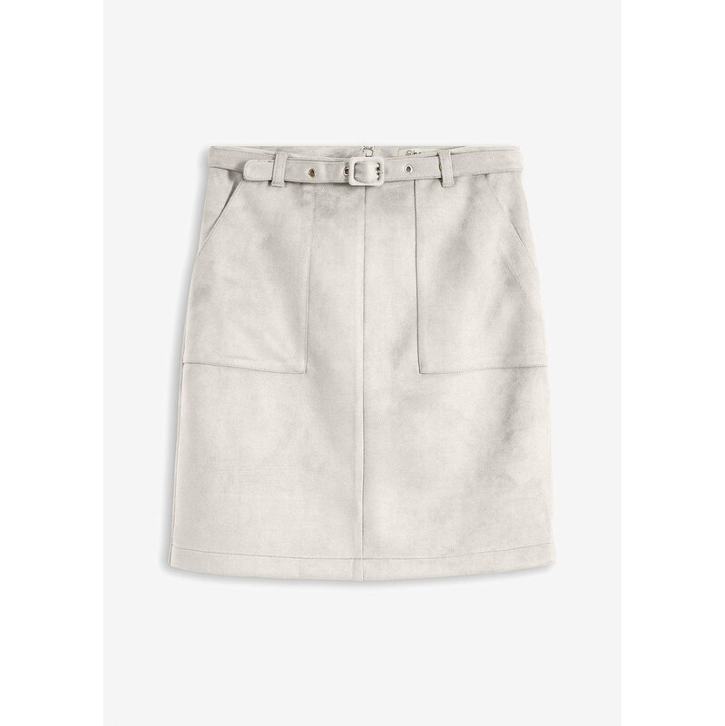 bonprix Koženková sukňa s opaskom, farba šedá 62055493