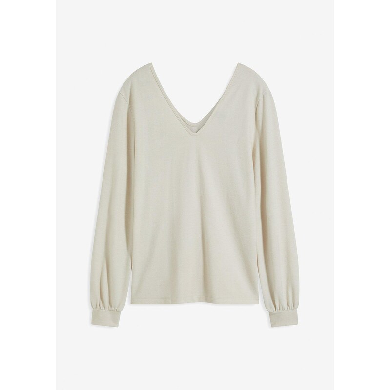 bonprix Flísové tričko, mäkké, s perlami, farba béžová 62055517