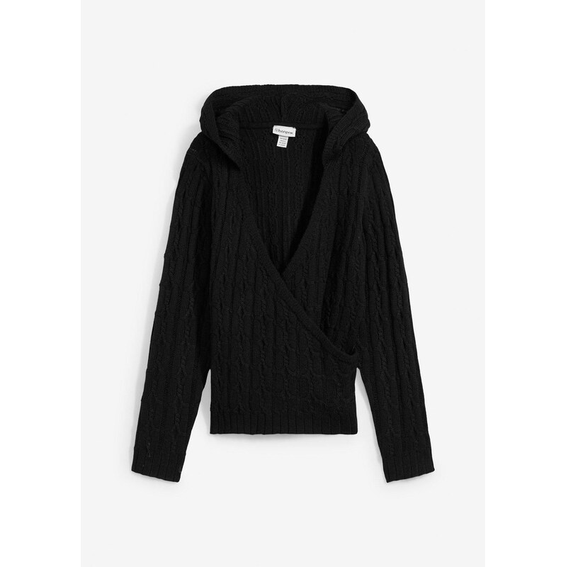 bonprix Pulóver s kapucňou a asymetrickým zakončením, farba čierna 62055557