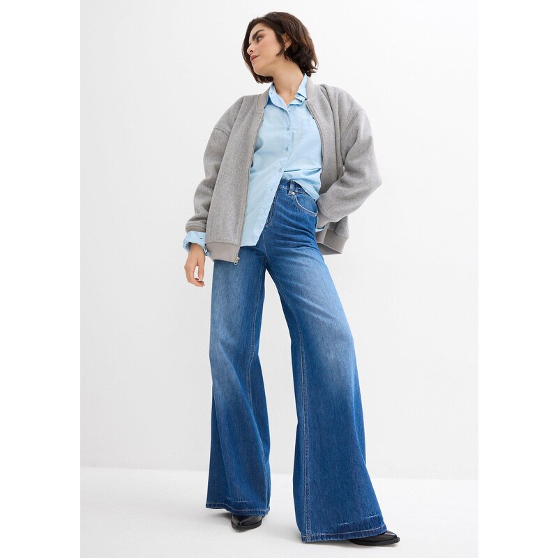 bonprix Džínsy, Wide-Leg, pohodlný vysoký pás, farba modrá