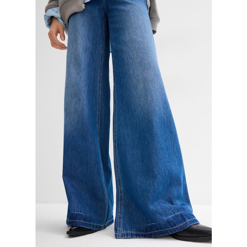bonprix Džínsy, Wide-Leg, pohodlný vysoký pás, farba modrá