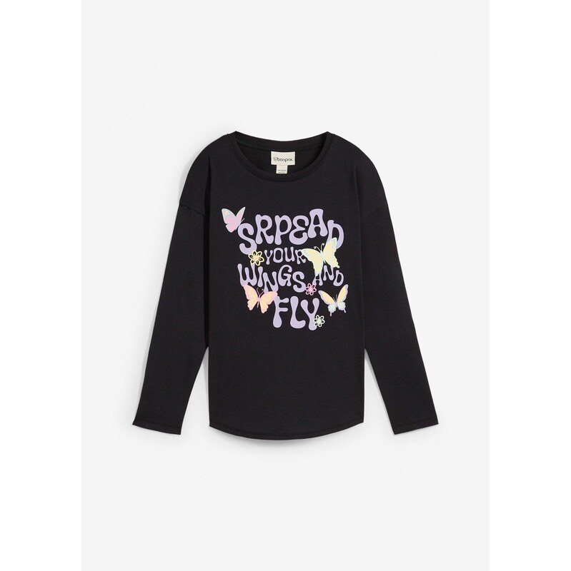 bonprix Tričko s dlhým rukávom z čistej bio bavlny, farba čierna 62055674