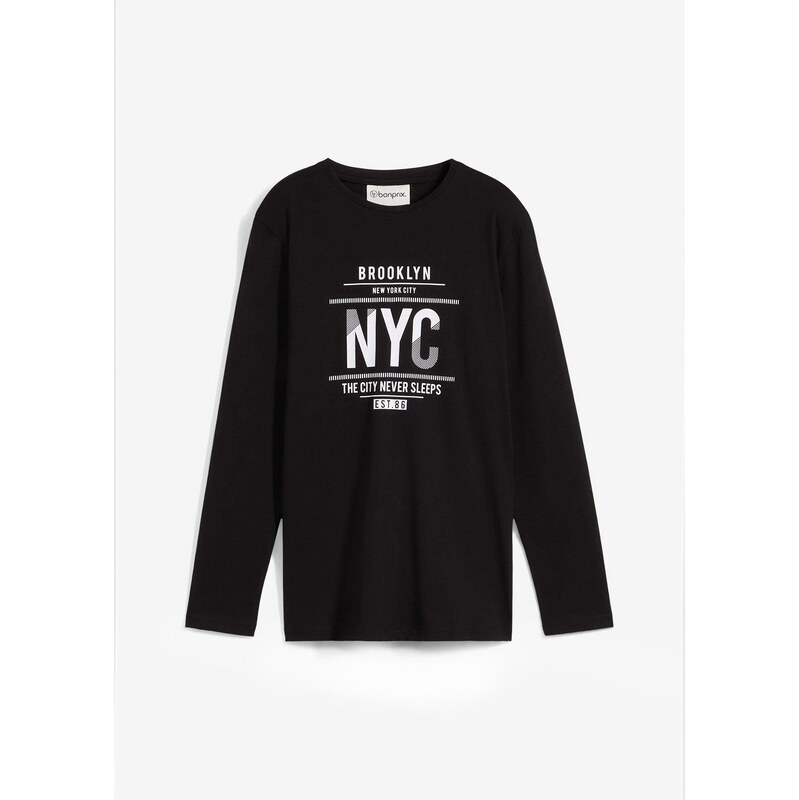 bonprix Tričko s dlhým rukávom z čistej bavlny, farba čierna 62061367