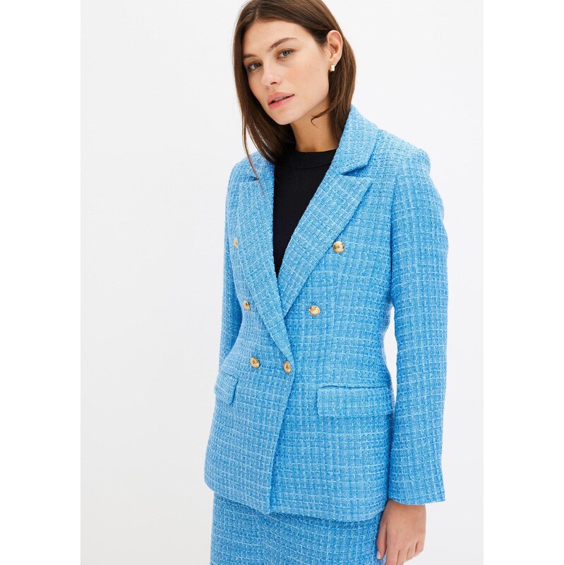 bonprix Blejzer, buklé, dvojradové, farba modrá 62055515
