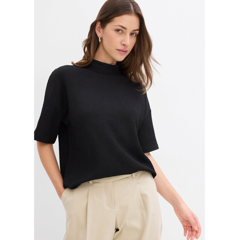 bonprix Tričko zo štruktúrovaného krepu, farba čierna 62055660