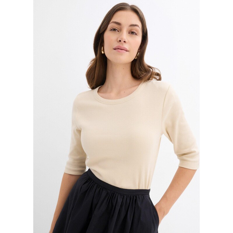 bonprix Vrúbkované tričko s bio bavlnou (2 ks v balení), farba béžová 62055885