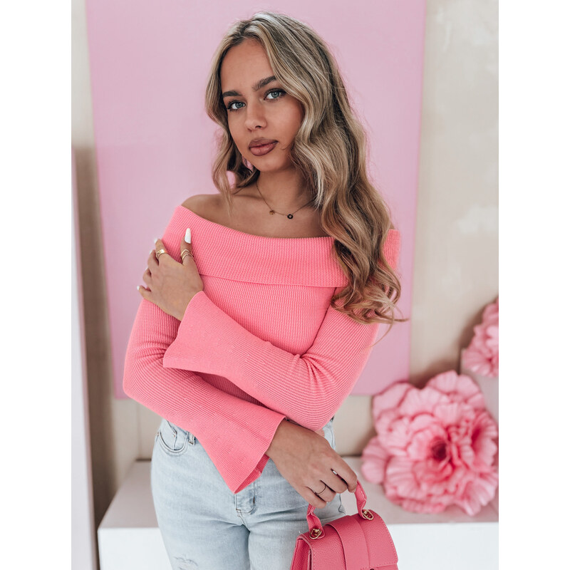 BASIC Ružový dámsky sveter s odhalenými ramenami SHOWIT MY2429 62068611