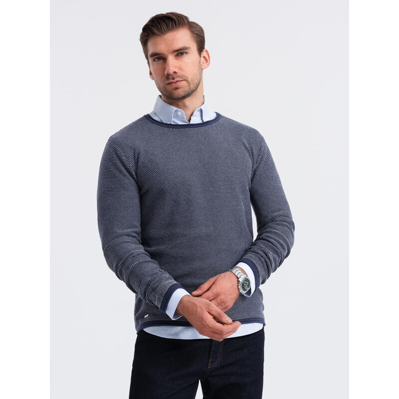 Ombre Mens knitted sweater with structured dots - navy blue 64788653