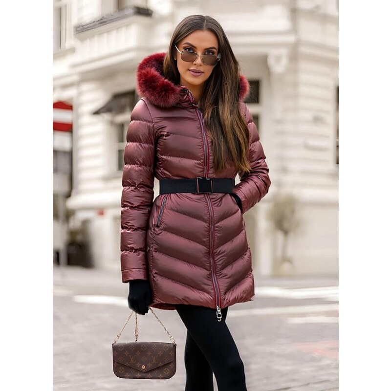 Due Linee Dámska zimná bunda červená s opaskom 35814940