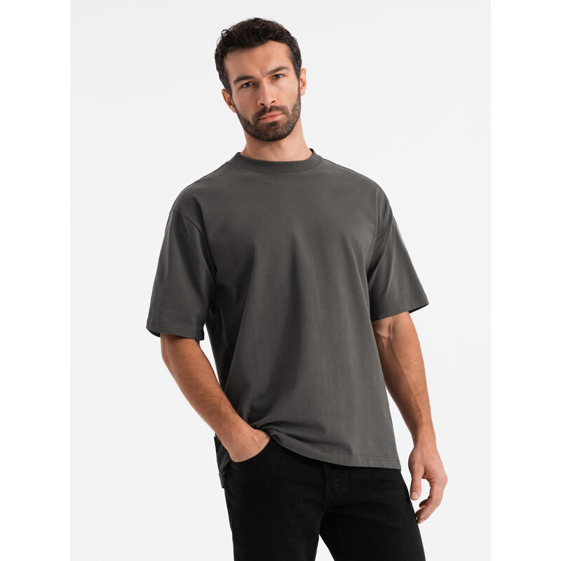 Ombre Mens LOOSE FIT cotton t-shirt with round neckline - gray-green 64788651