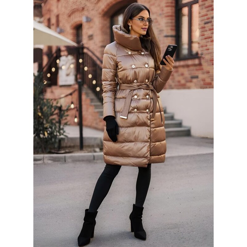 Due Linee Zimná dlhšia bunda s ozdobnými gombíkmi camel 27541987