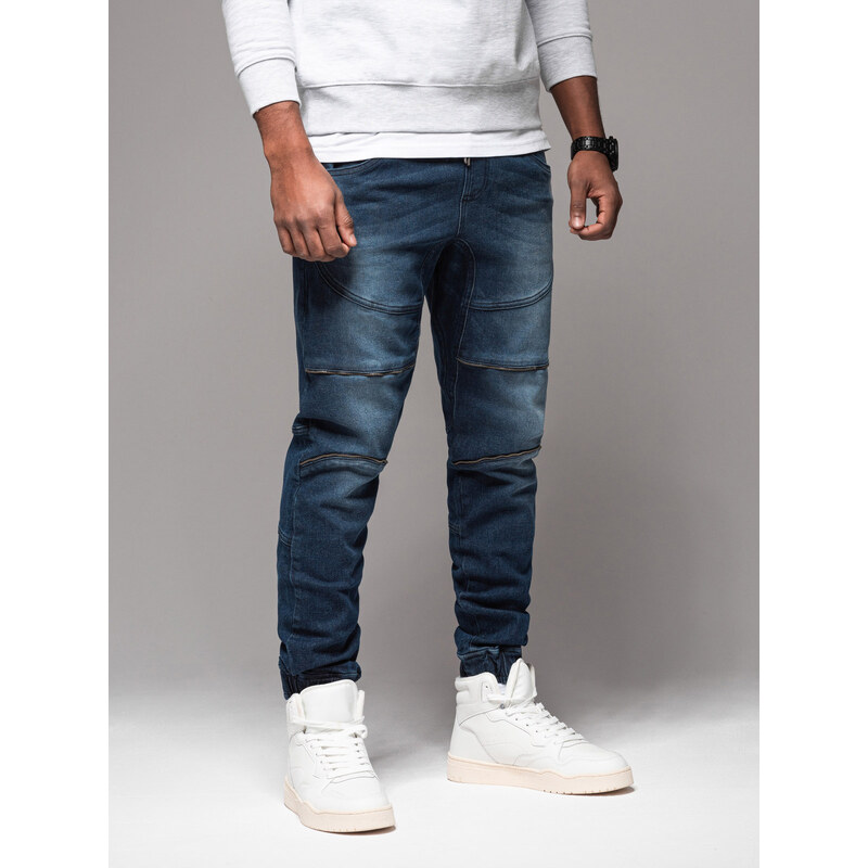 Ombre Mens denim jogger pants with rips and zippers - dark blue 64788657