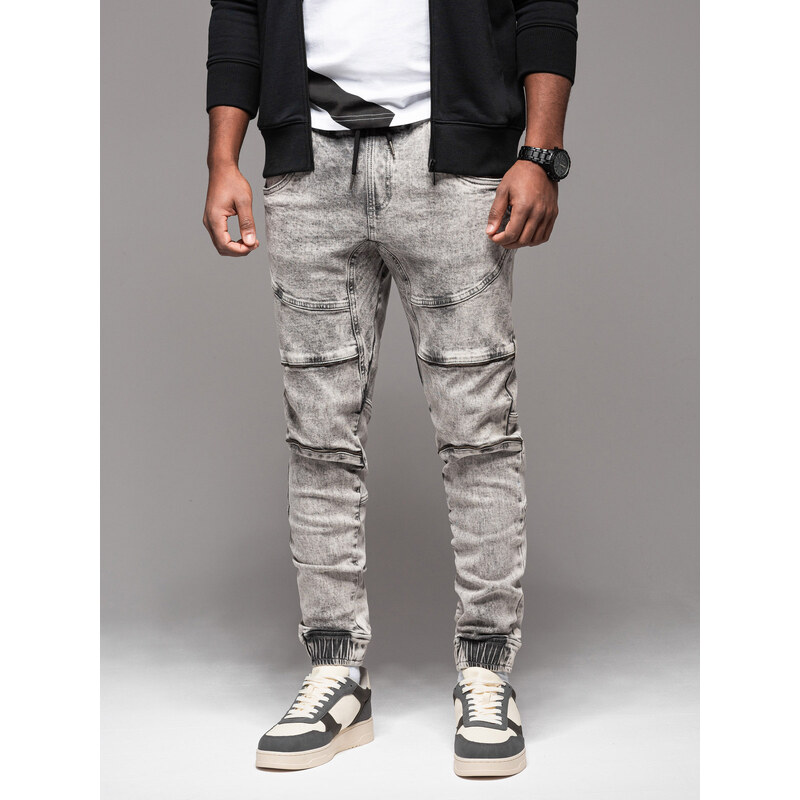 Ombre Mens denim jogger pants with rips and zippers - gray 64788658