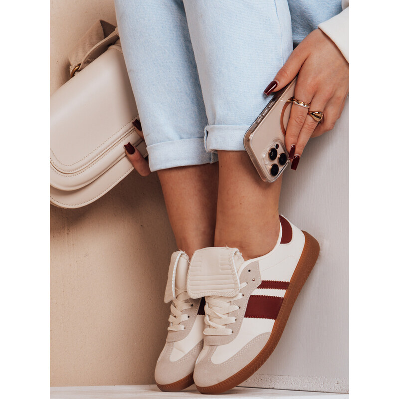 BASIC Dámske bielo-červené tenisky s plochou gumovou podrážkou SNIKARI 62110459