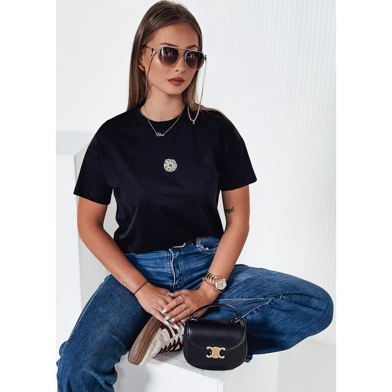 BASIC Čierne dámske tričko s kvetinovou potlačou FLORTA RY2558 62110471