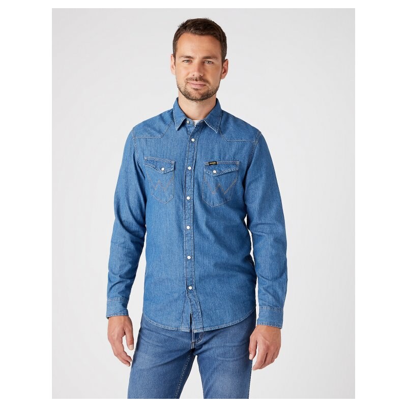 Pánska riflová košeľa WRANGLER W5F25K14V LS WESTERN SHIRT MID STONE 61574029