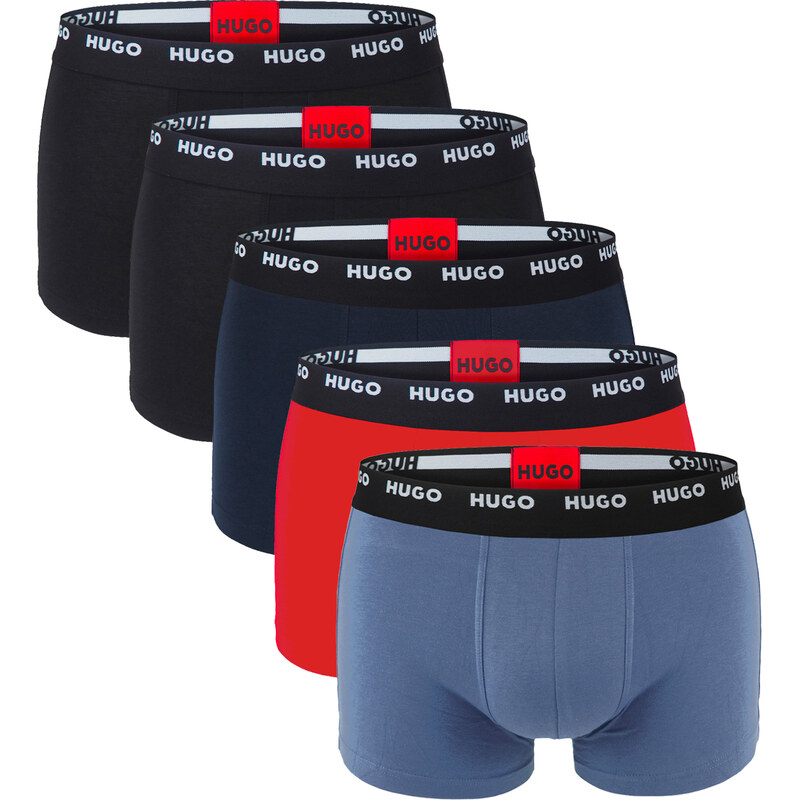 HUGO - boxerky 5PACK cotton stretch modern blue & black combo 62128781