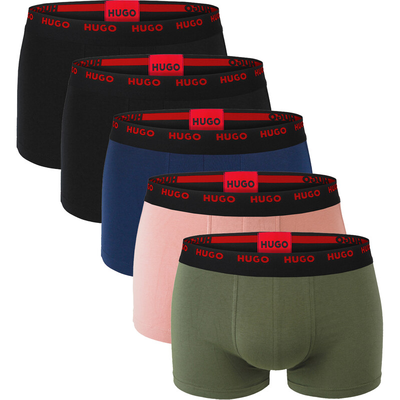 HUGO - boxerky 5PACK cotton stretch modern black & brick color 62128782