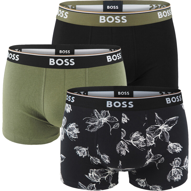 BOSS - boxerky 3PACK Power cotton stretch modern floral design & black 62128784