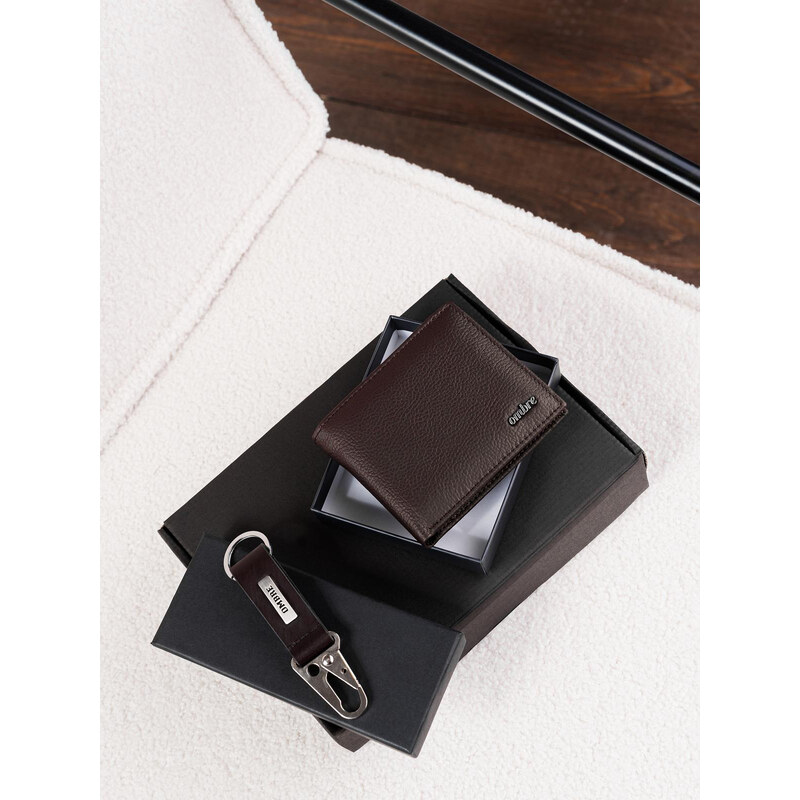 E-shop Ombre Gift set of mens brown leather accessories - wallet and