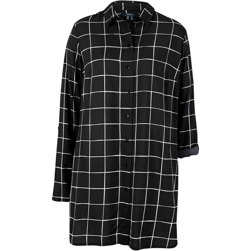 bonprix Dlhá blúzka károvaná s vreckami, farba čierna 44790327