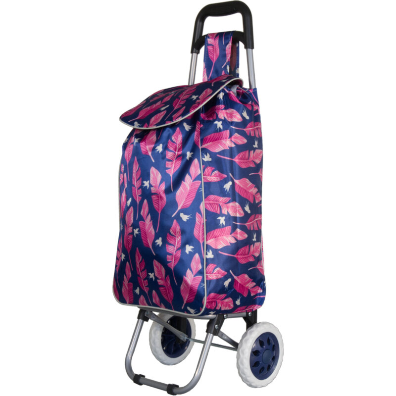Nákupná taška na kolieskach METRO ST-01F - modrá/ružový list 62194598