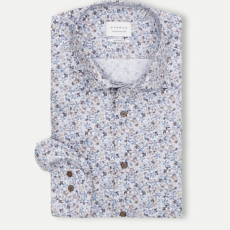 ETERNA Slim fit košeľa kvetinový motív hnedo modrá Non Iron 62197592