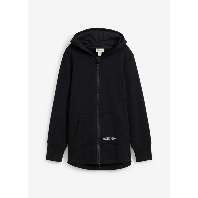 bonprix Mikinová bunda s kapucňou z mäkkého materiálu, farba čierna 62198500