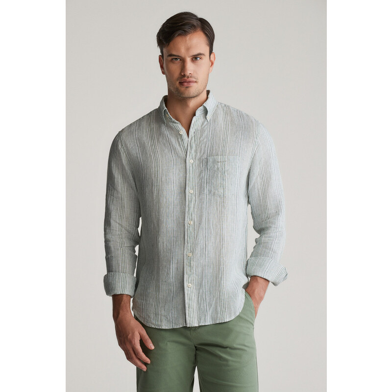 KOŠEĽA GANT REG LINEN STRIPE SHIRT KALAMATA GREEN 62201167