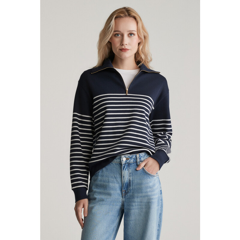 MIKINA GANT BRETON RIB HALF ZIP SWEAT EVENING BLUE 62201181