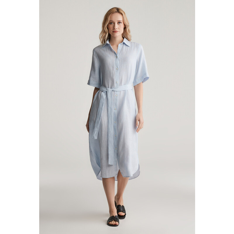 ŠATY GANT REG LINEN SS SHIRT DRESS LIGHT BLUE 62201203
