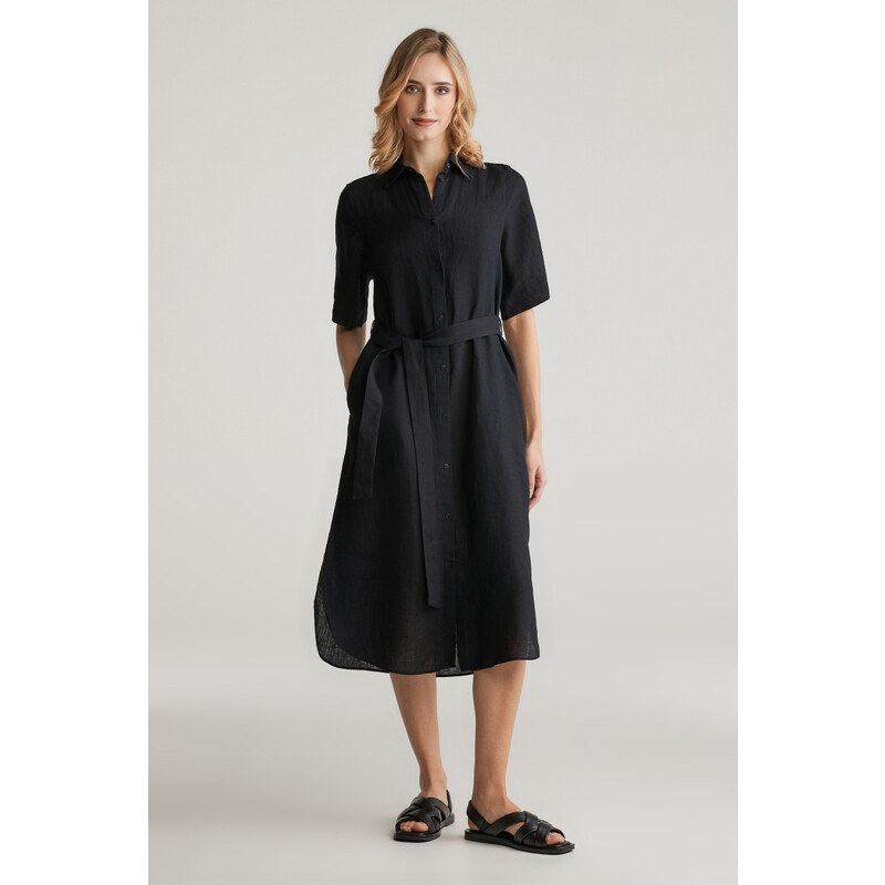 ŠATY GANT REG LINEN SS SHIRT DRESS BLACK 62201201