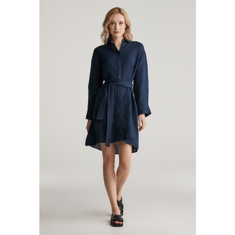 ŠATY GANT REL LINEN BELTED SHIRT DRESS EVENING BLUE 62201206