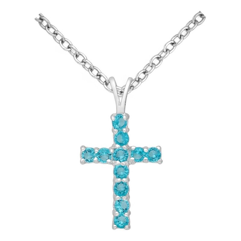 Strieborný prívesok Cross SVETLO MODRÝ 62040054