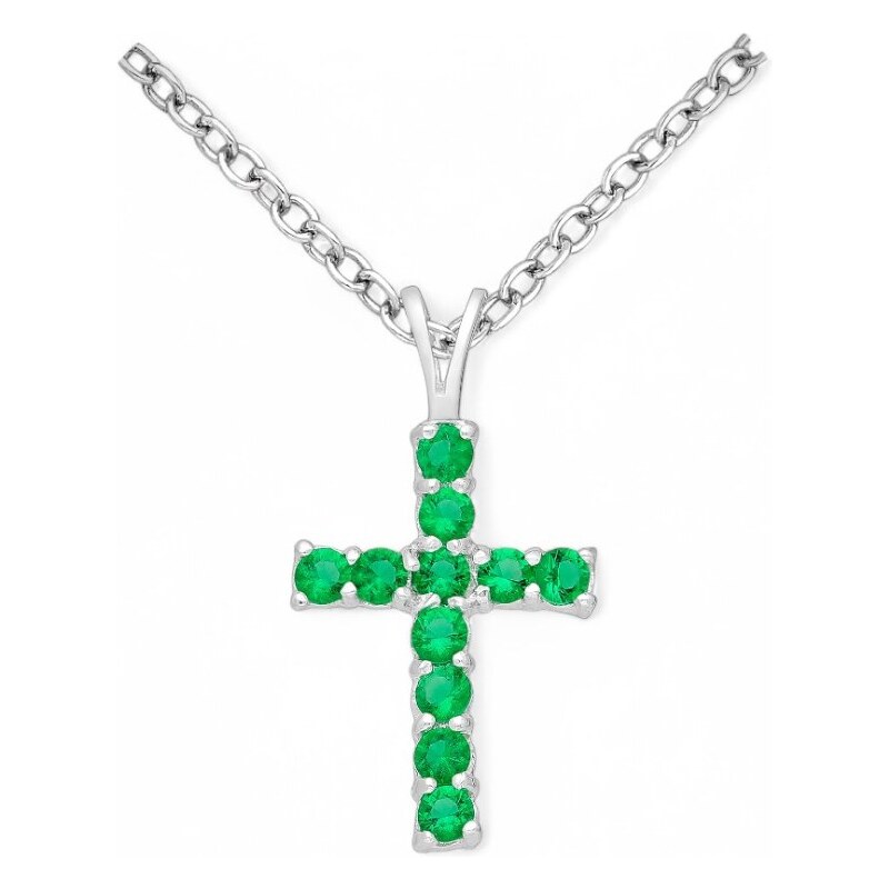 Strieborný prívesok Cross ZELENÝ 62040055