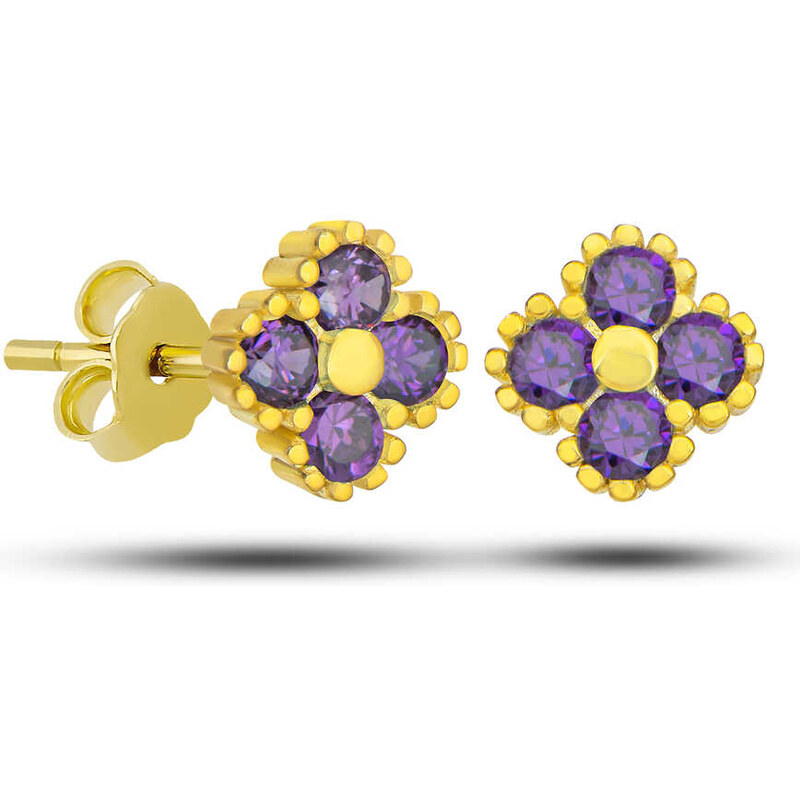 Strieborné detské náušnice Flower FIALOVÉ 62068349