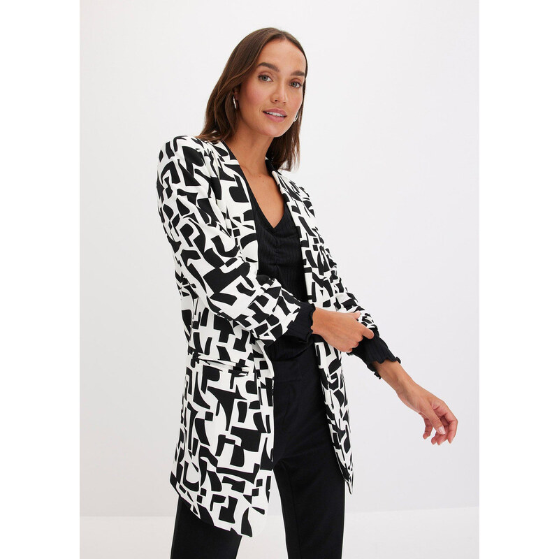 bonprix Dlhý blejzer s potlačou, farba biela 62198516